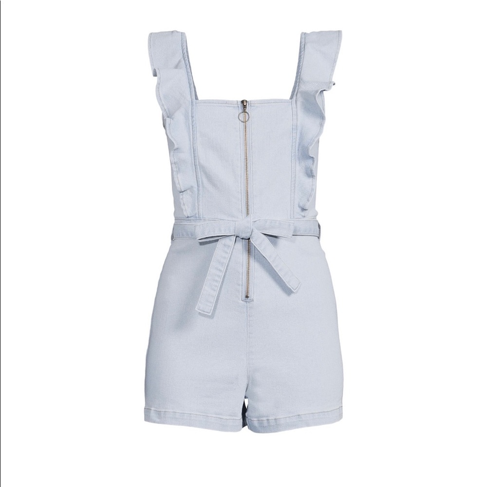 Zip front ruffle shortall